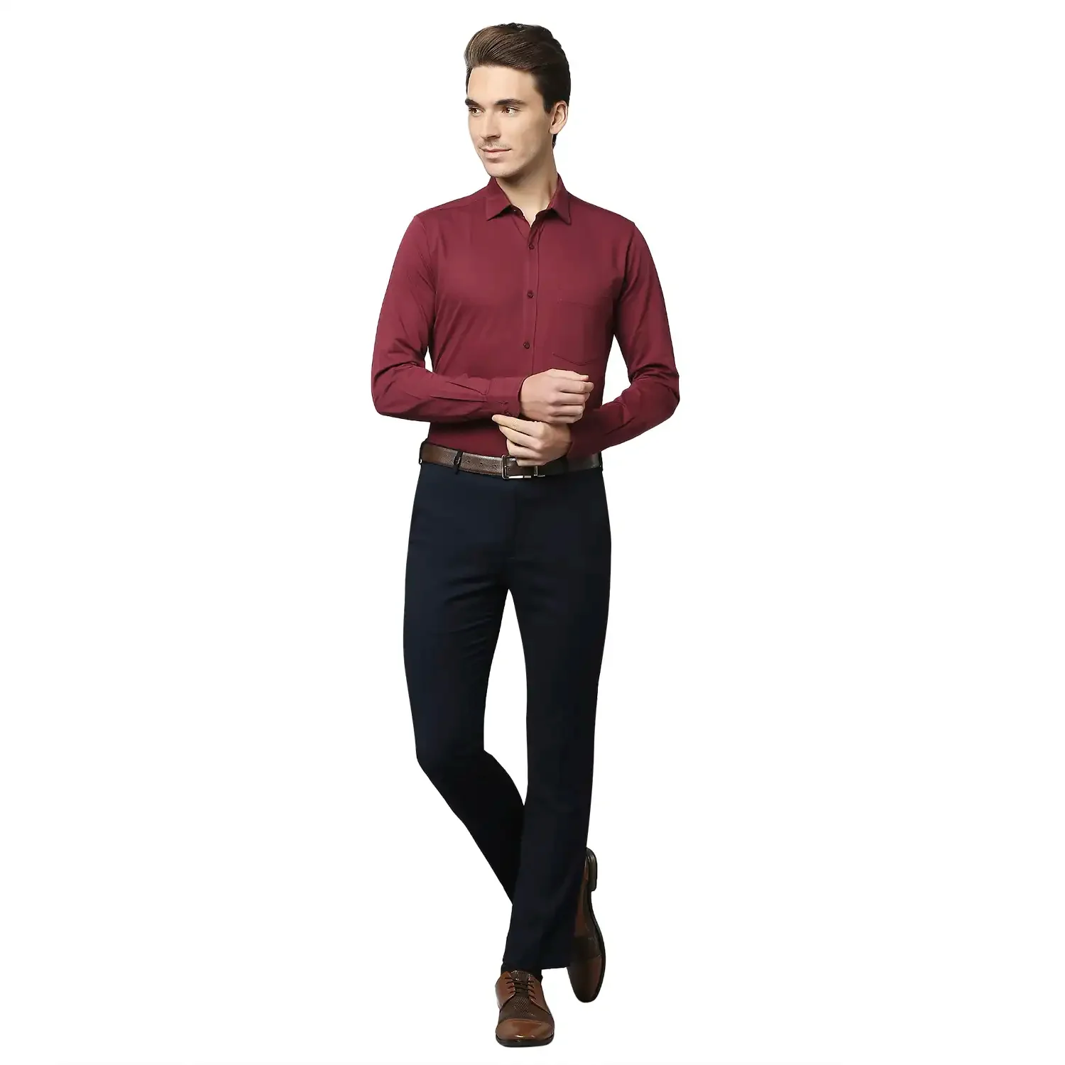 Men Maroon Slim Fit Solid Cotton Blend Shirts - Image 5