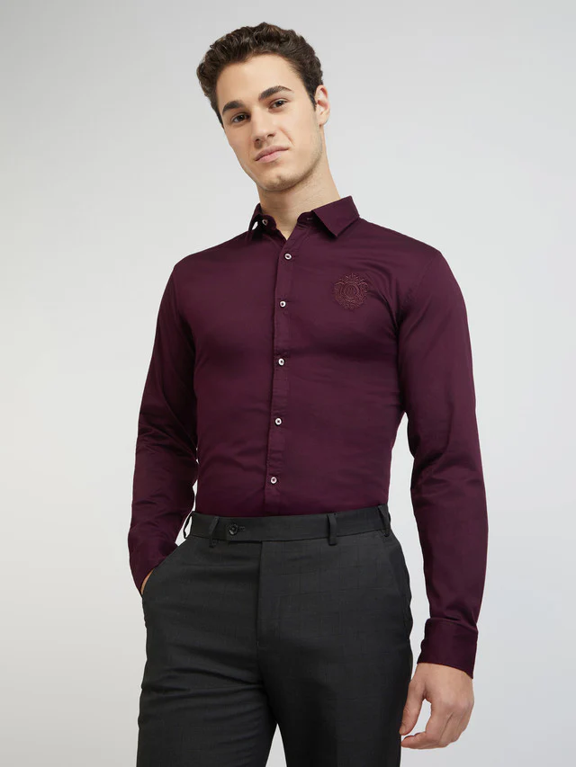 Men Maroon Slim Fit Solid Cotton Blend Shirts - Image 7