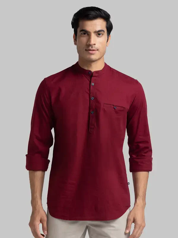 Men Maroon Slim Fit Solid Cotton Full Sleeve Shirts
