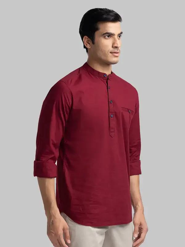 Men Maroon Slim Fit Solid Cotton Full Sleeve Shirts - Image 2