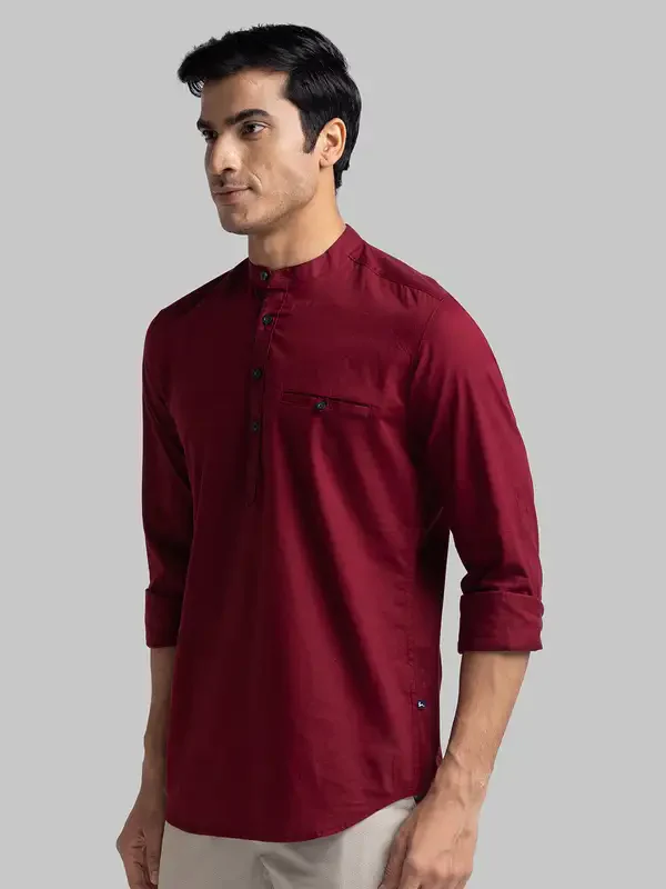 Men Maroon Slim Fit Solid Cotton Full Sleeve Shirts - Image 3