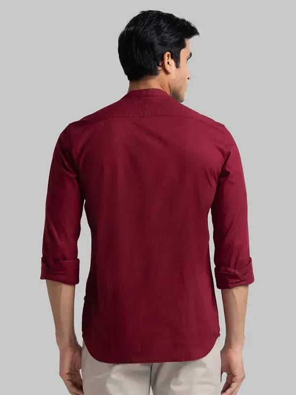Men Maroon Slim Fit Solid Cotton Full Sleeve Shirts - Image 4