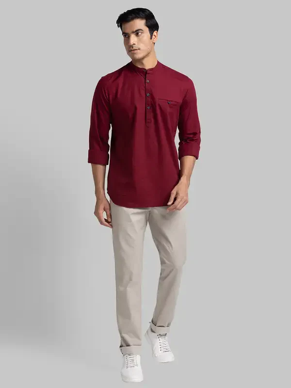 Men Maroon Slim Fit Solid Cotton Full Sleeve Shirts - Image 5