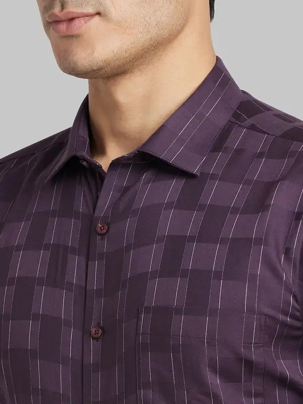 Men Maroon Slim Fit Stripe Cotton Shirts - Image 6