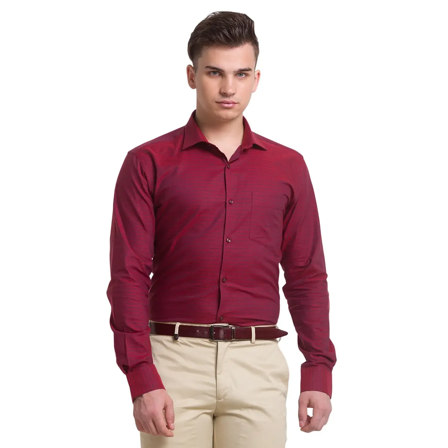 Men Maroon Slim Fit Structure Cotton Shirts