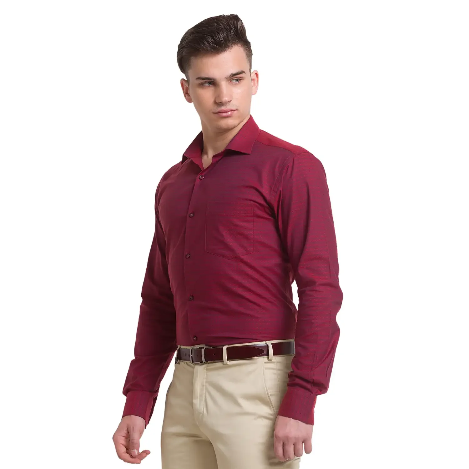 Men Maroon Slim Fit Structure Cotton Shirts - Image 3