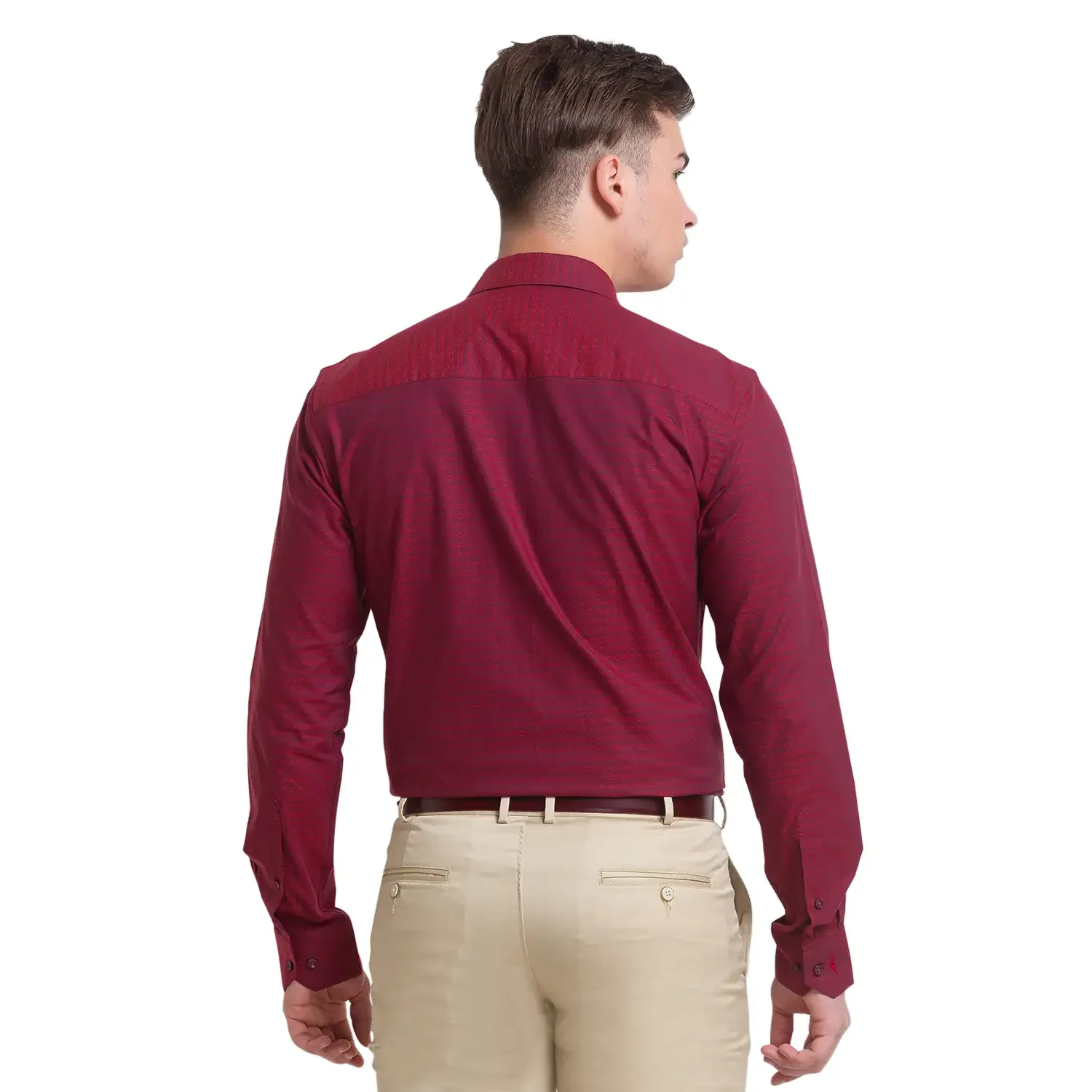 Men Maroon Slim Fit Structure Cotton Shirts - Image 4