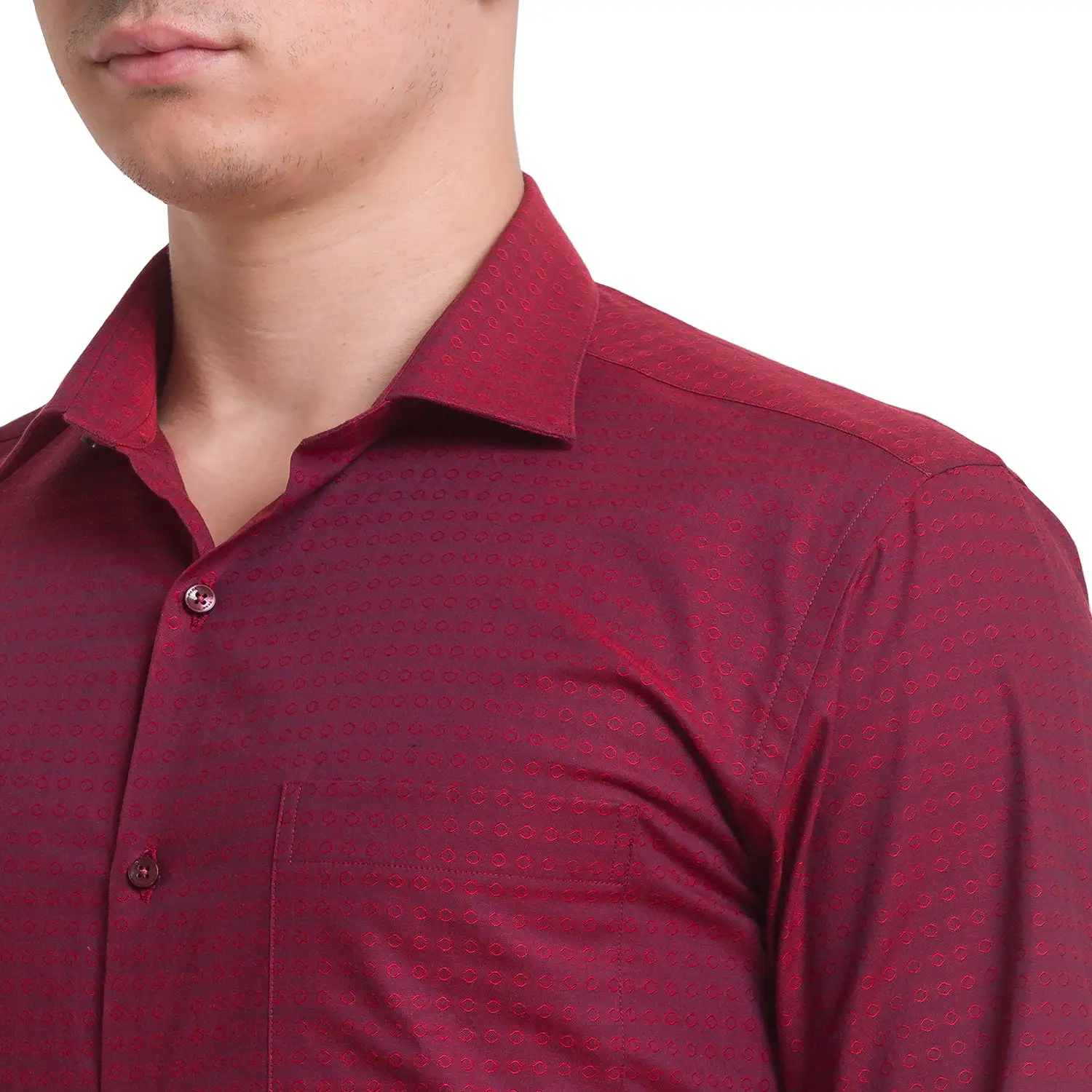 Men Maroon Slim Fit Structure Cotton Shirts - Image 6