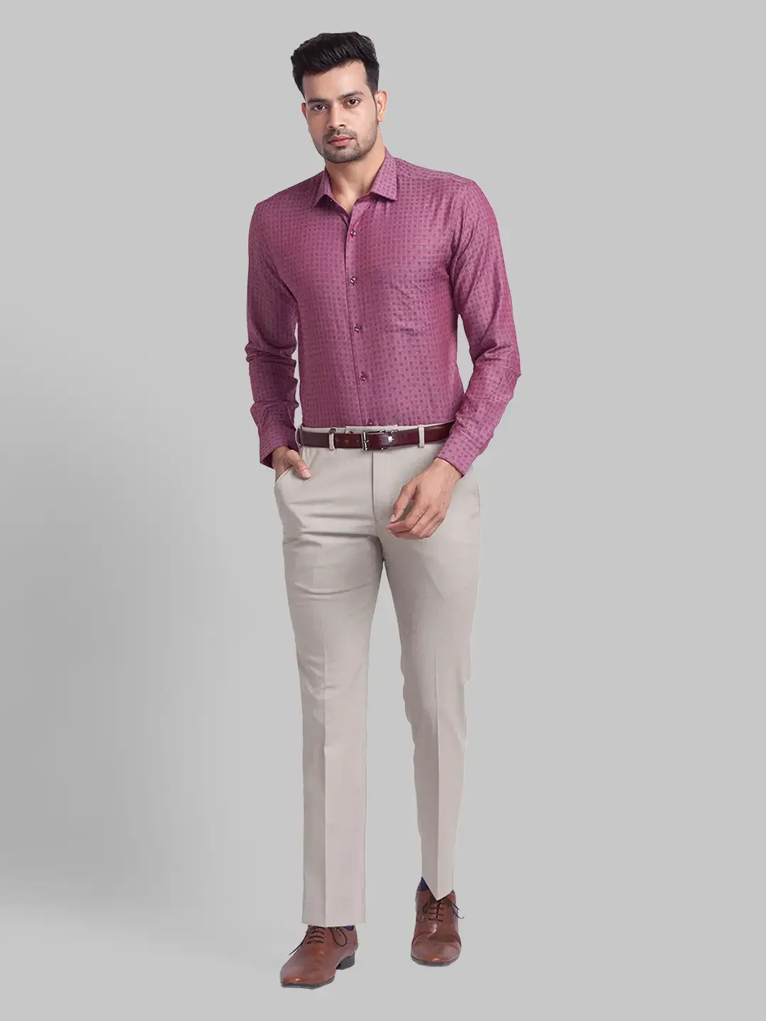 Men Maroon Slim Fit Structure Cotton Shirts - Image 5