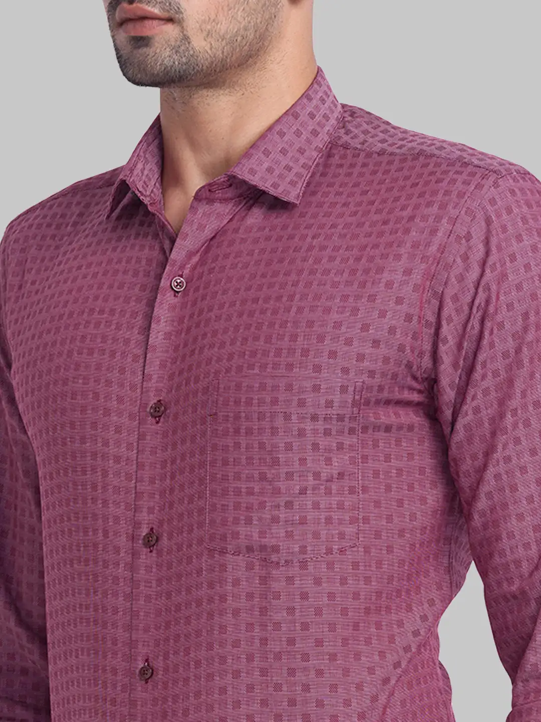 Men Maroon Slim Fit Structure Cotton Shirts - Image 6