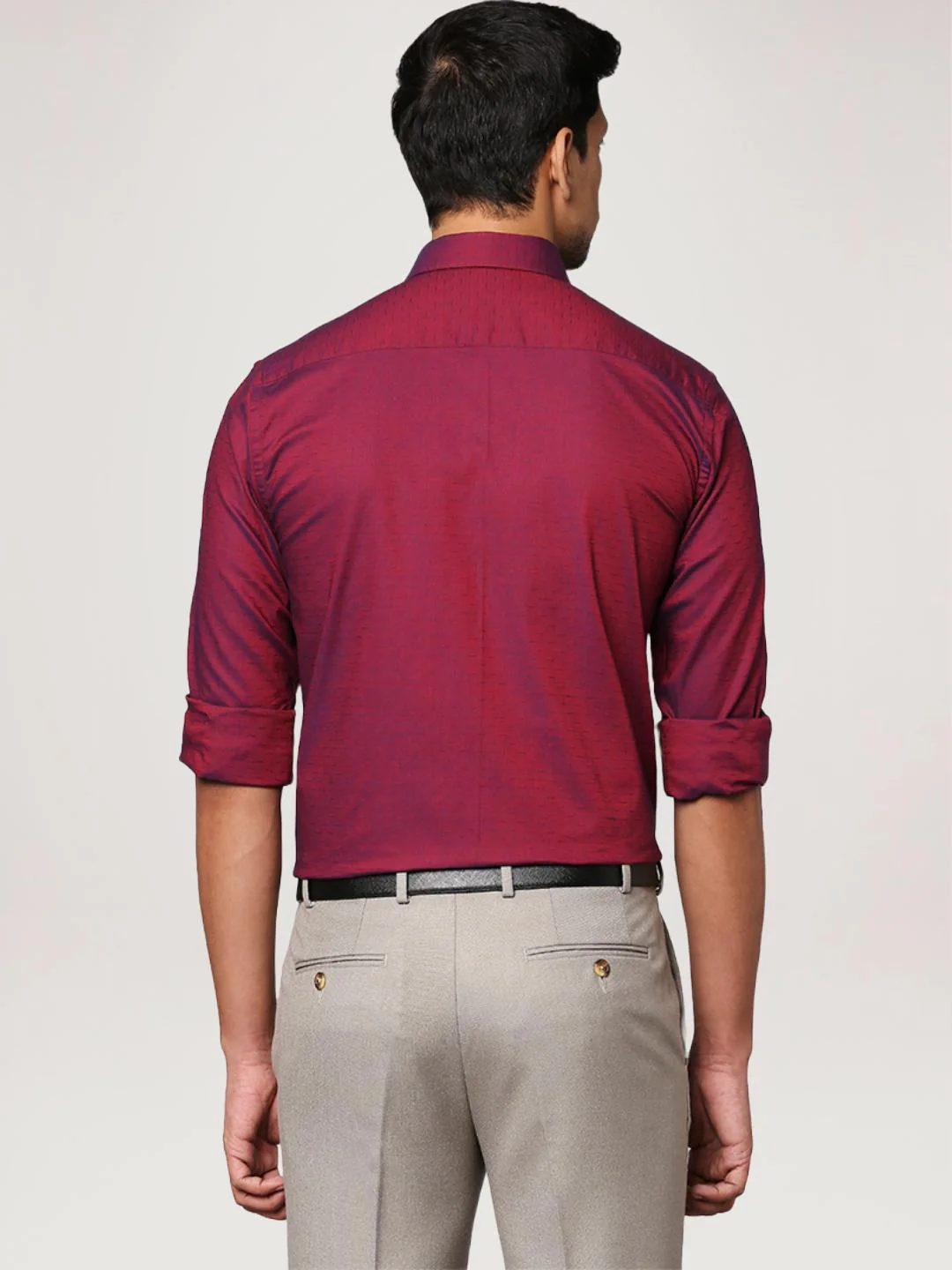 Men Maroon Slim Fit Structure Cotton Shirts - Image 3