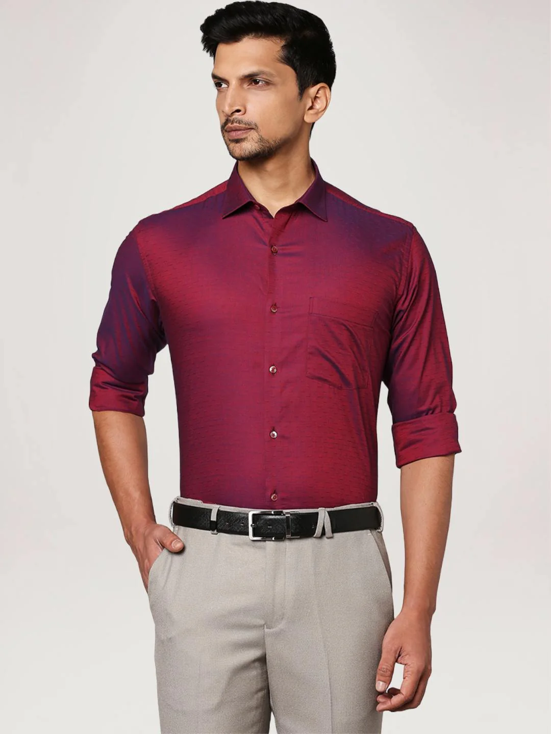 Men Maroon Slim Fit Structure Cotton Shirts - Image 4