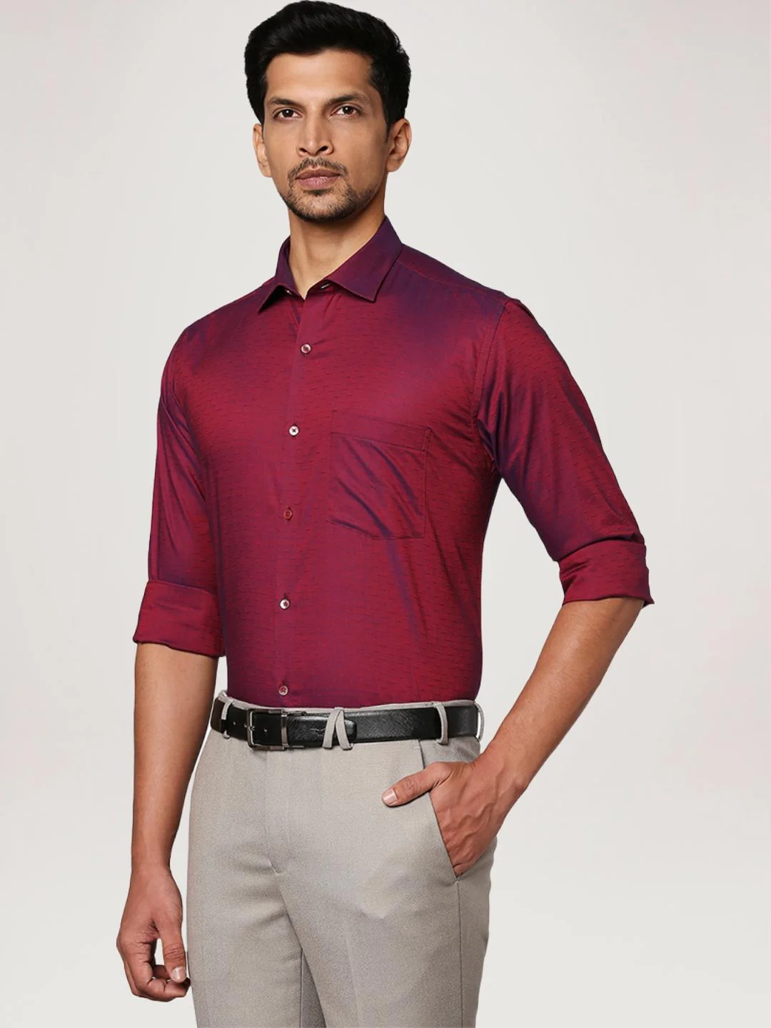 Men Maroon Slim Fit Structure Cotton Shirts - Image 6