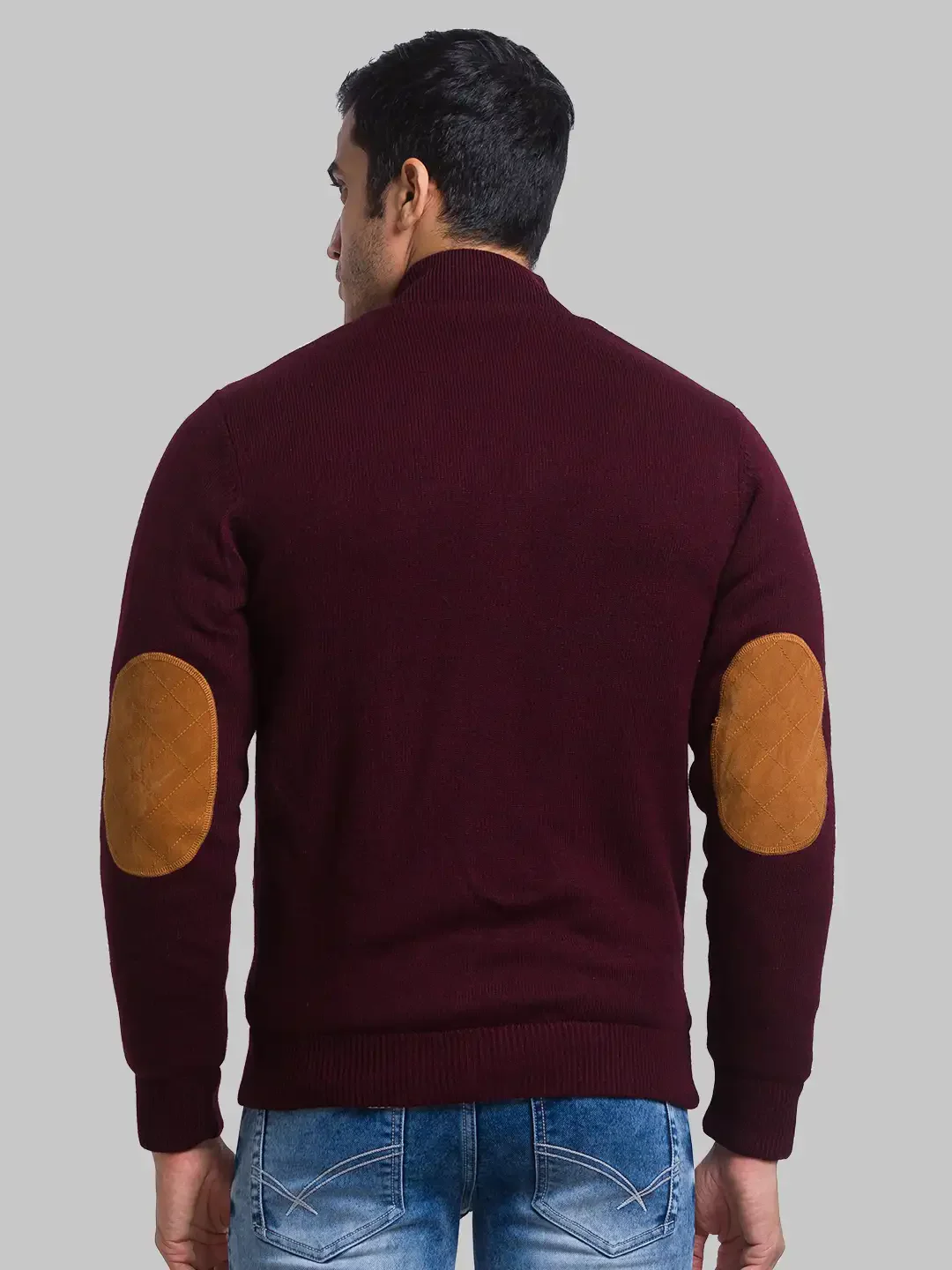 Men Maroon Solid Acrylic Full Sleeve Sweaters - Image 4