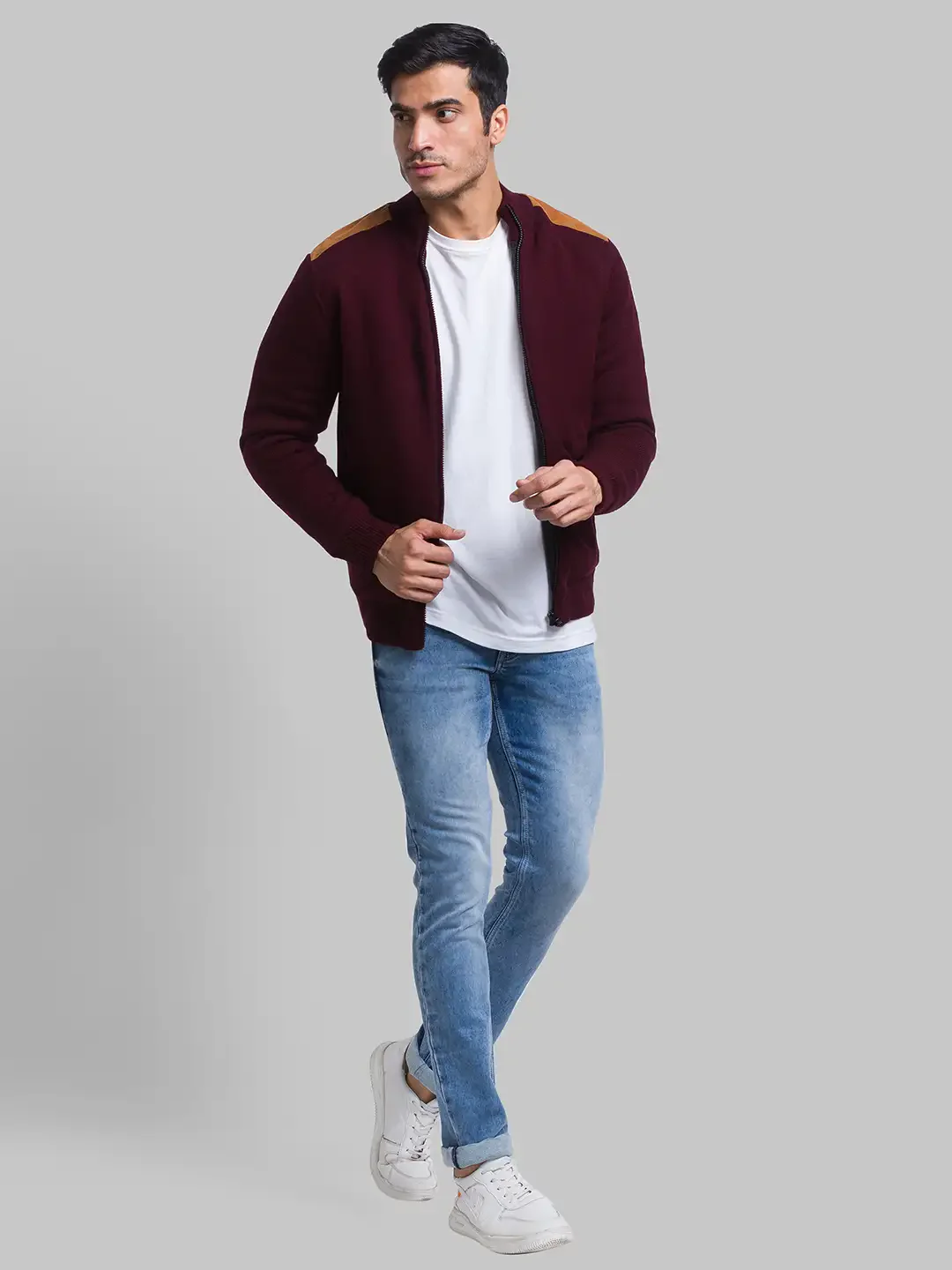 Men Maroon Solid Acrylic Full Sleeve Sweaters - Image 5