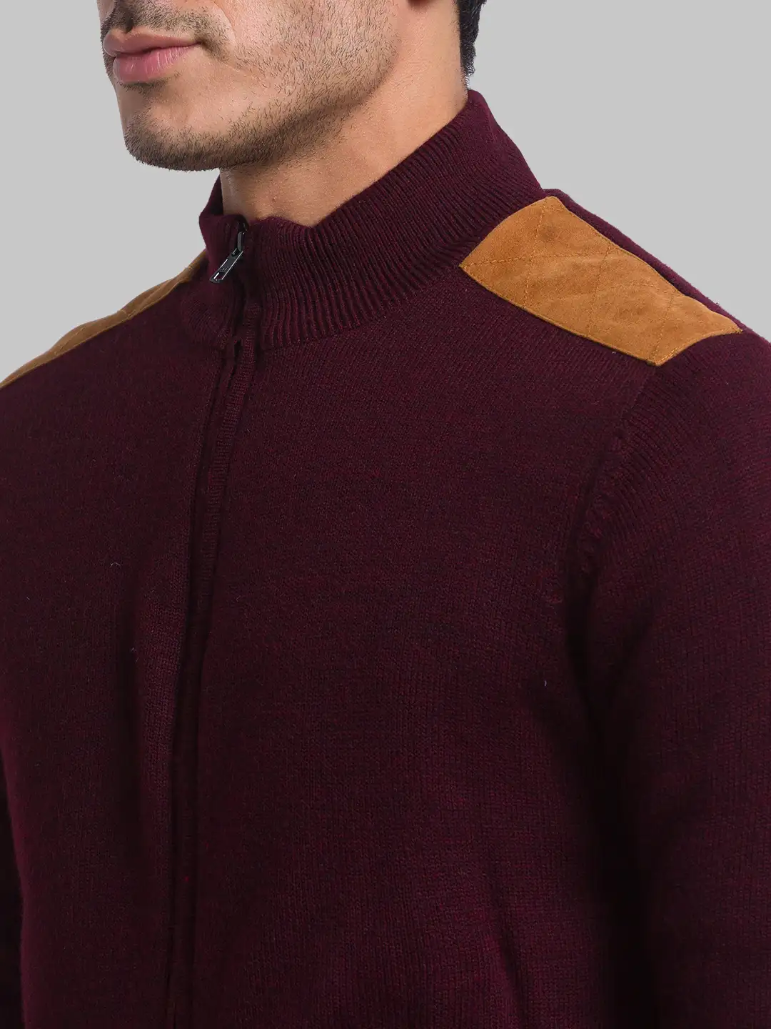 Men Maroon Solid Acrylic Full Sleeve Sweaters - Image 6