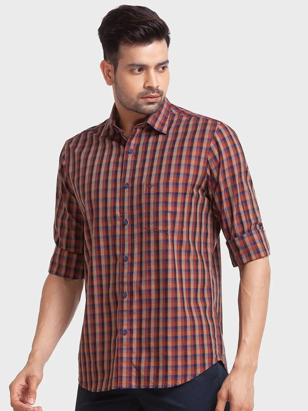 Men Maroon Tailored Fit Checks Cotton Full Sleeve Shirts - Image 3
