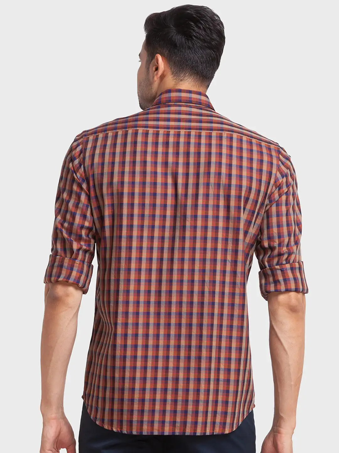 Men Maroon Tailored Fit Checks Cotton Full Sleeve Shirts - Image 4