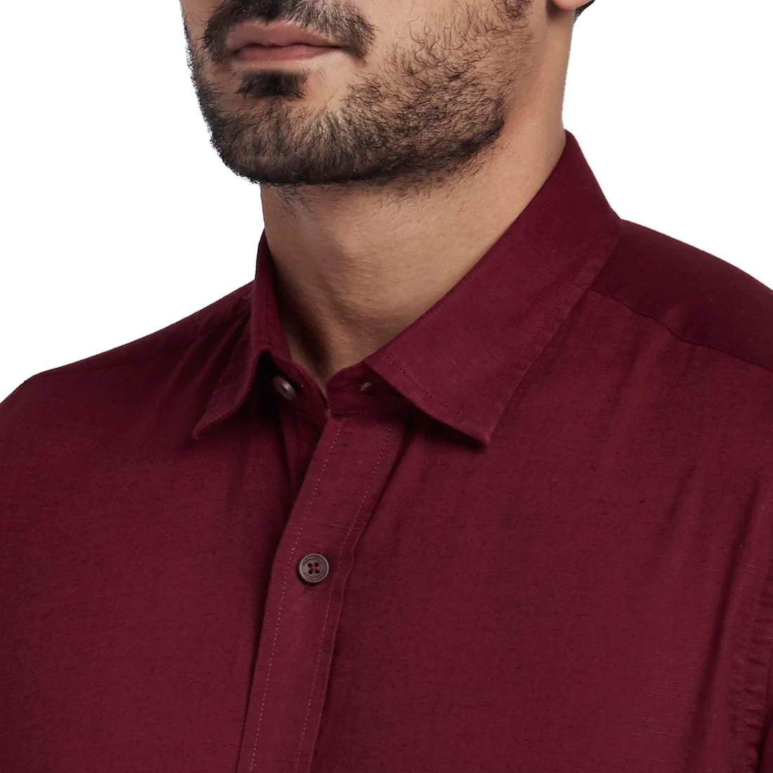 Men Maroon Tailored Fit Solid Cotton Blend Half Sleeve Shirts - Image 6