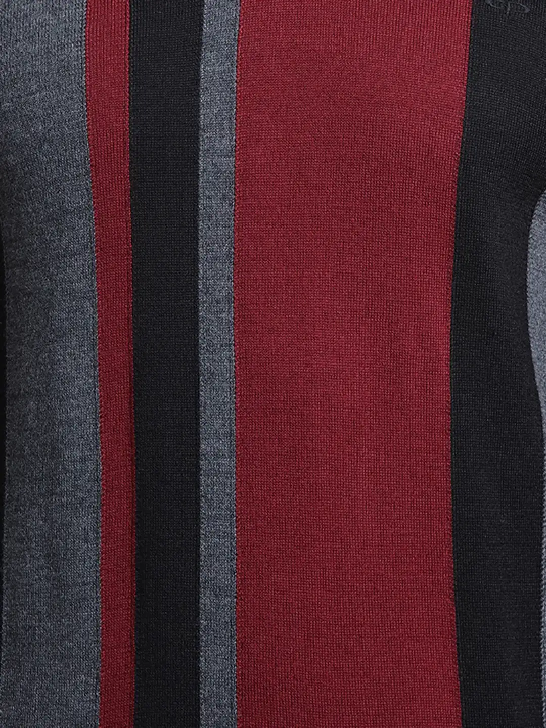 Men Maroon Tailored Fit Stripe Acrylic Wool Blend Full Sleeve V Neck Collar Sweaters - Image 7