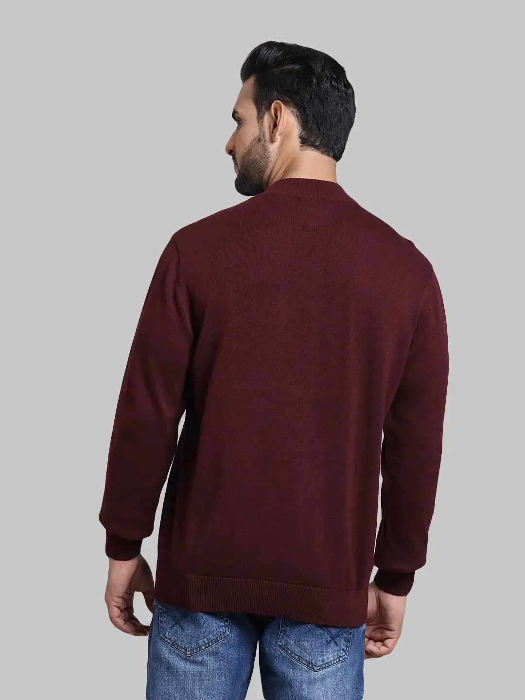 Men Maroon Tailored Fit Stripe Cotton Full Sleeve Henley Neck Collar Sweaters - Image 4