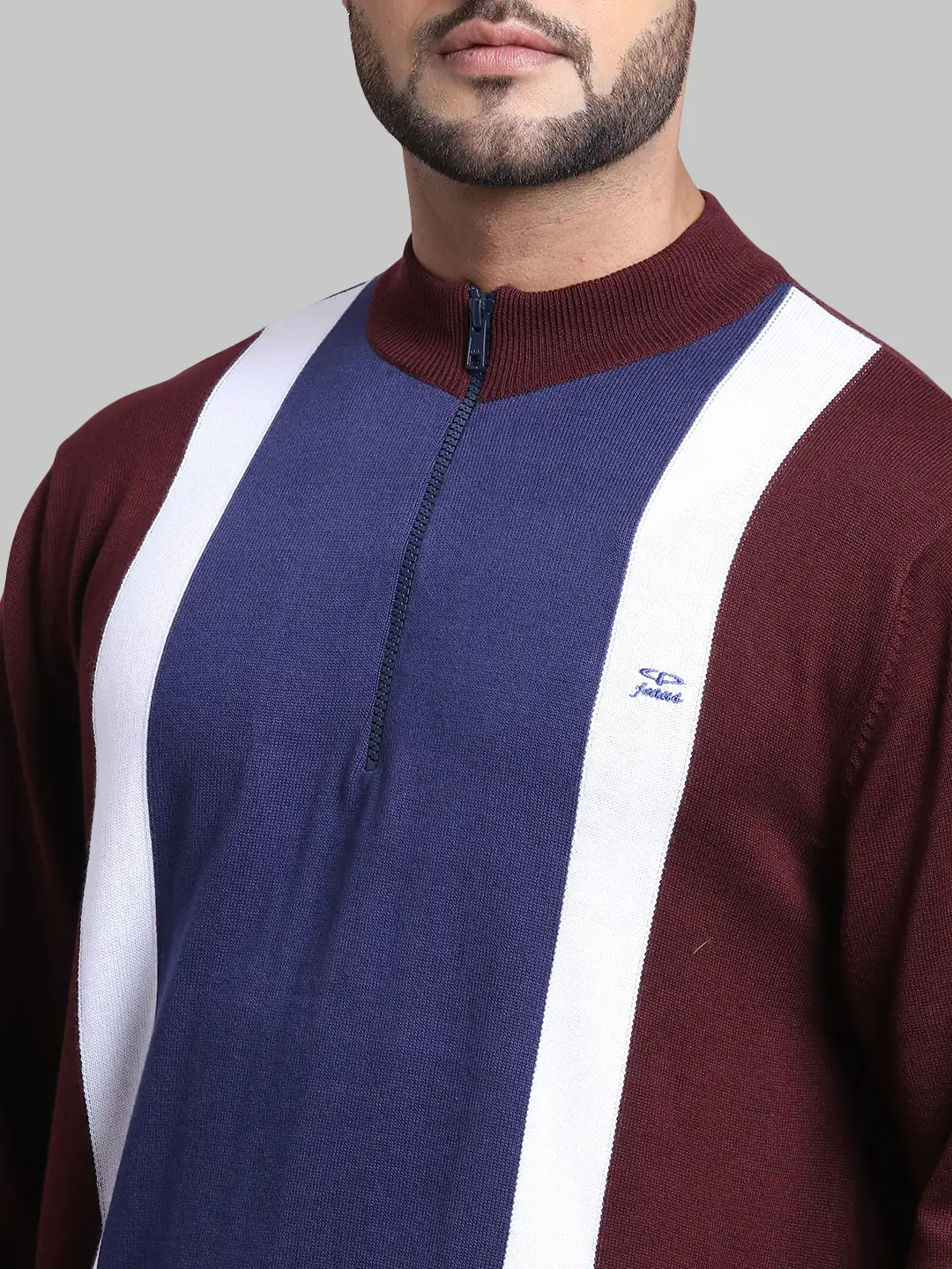 Men Maroon Tailored Fit Stripe Cotton Full Sleeve Henley Neck Collar Sweaters - Image 6