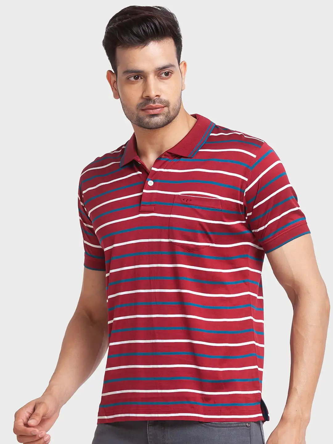 Men Maroon Tailored Fit Stripe Cotton Half Sleeve T-Shirt - Image 3