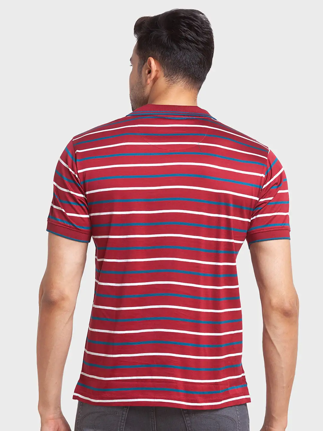 Men Maroon Tailored Fit Stripe Cotton Half Sleeve T-Shirt - Image 4