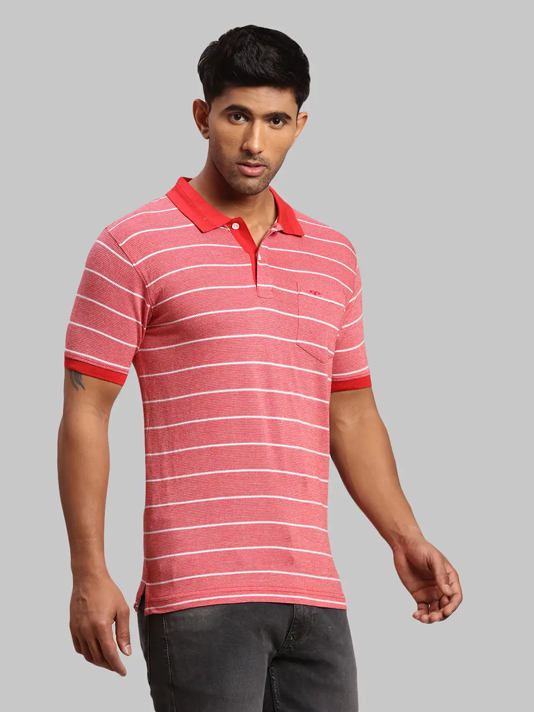 Men Maroon Tailored Fit Stripe Cotton Half Sleeve T-Shirt - Image 2