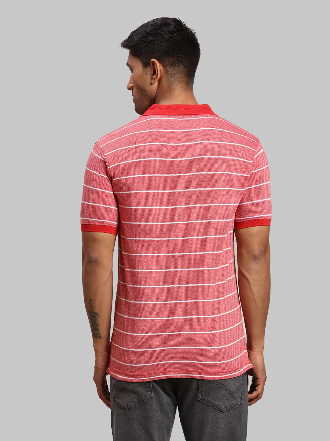 Men Maroon Tailored Fit Stripe Cotton Half Sleeve T-Shirt - Image 4