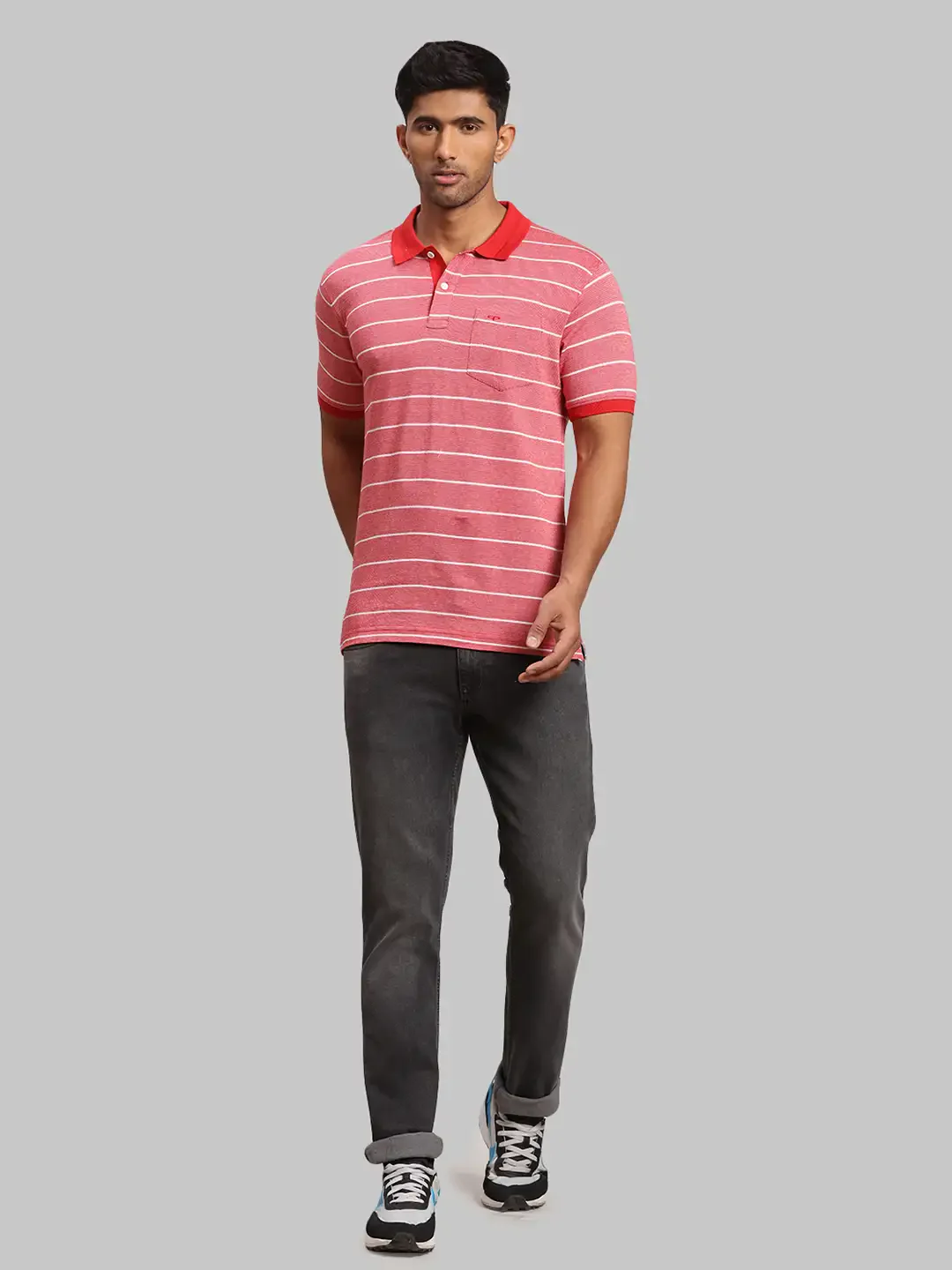 Men Maroon Tailored Fit Stripe Cotton Half Sleeve T-Shirt - Image 5