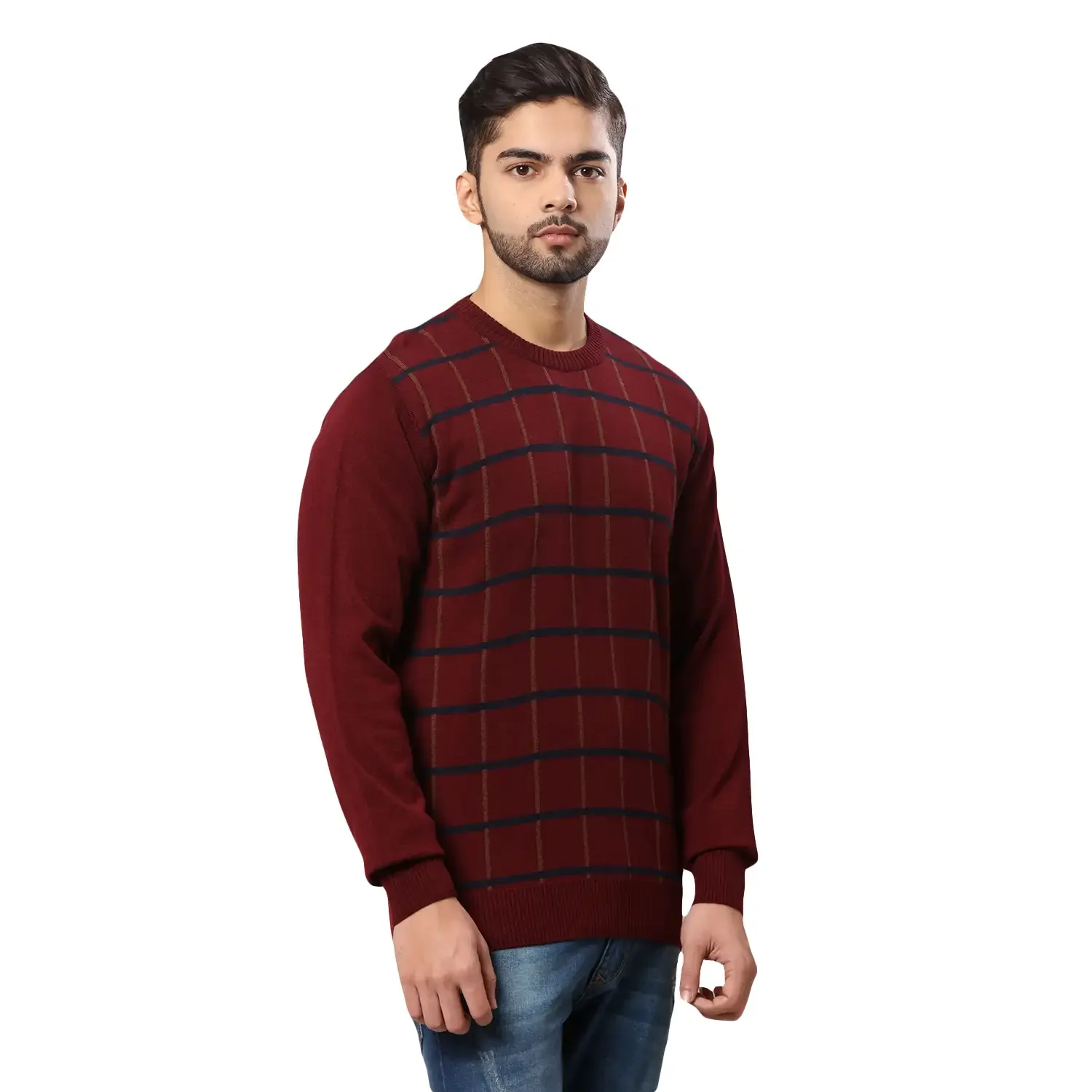 Men Maroon Wrapper Acrylic Wool Blend Round Collar Sweaters - Image 2