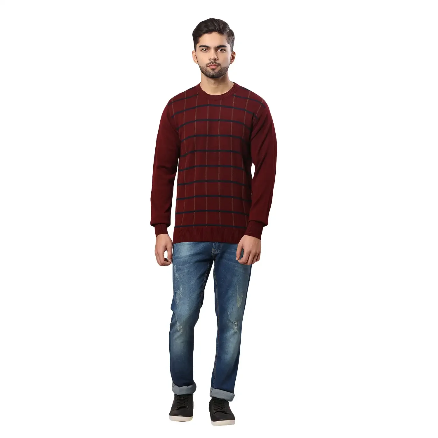Men Maroon Wrapper Acrylic Wool Blend Round Collar Sweaters - Image 5