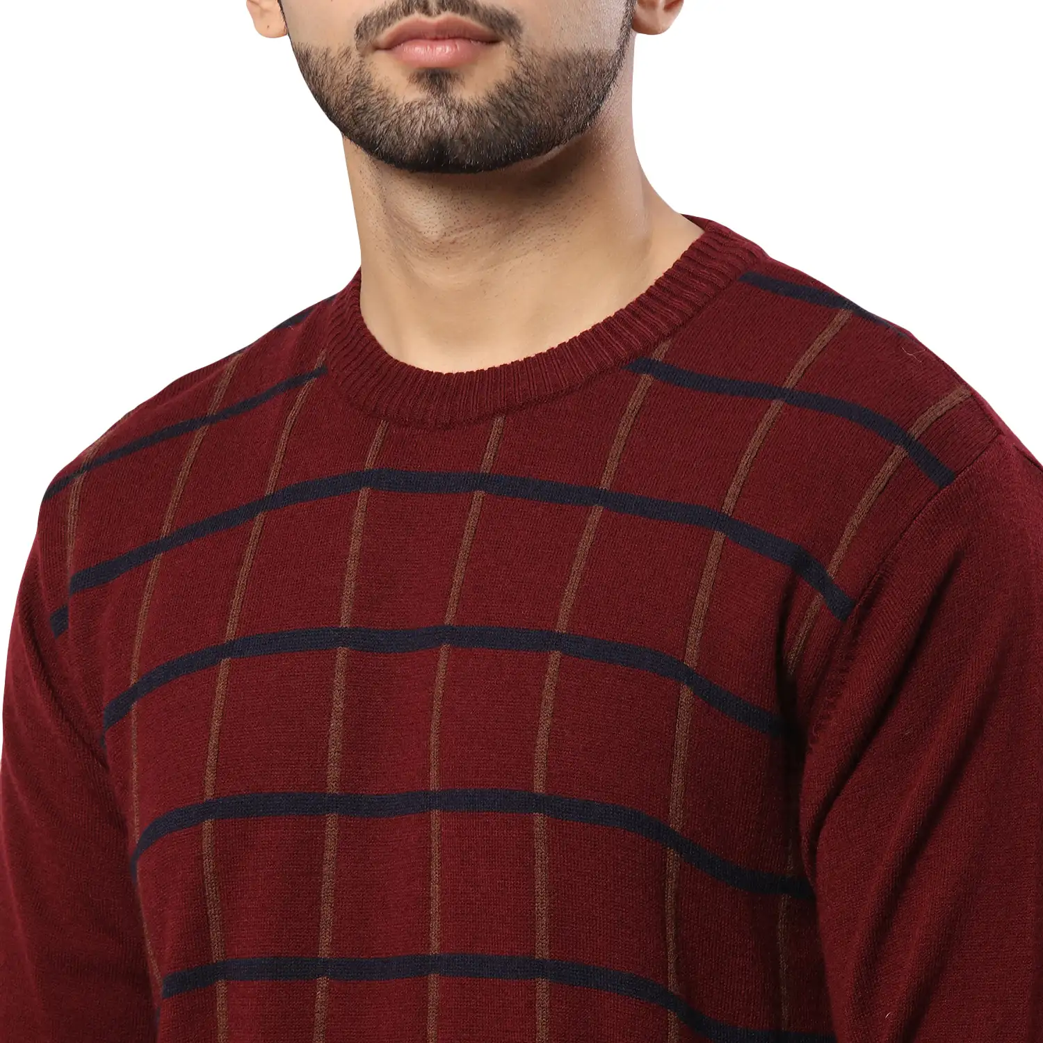 Men Maroon Wrapper Acrylic Wool Blend Round Collar Sweaters - Image 6