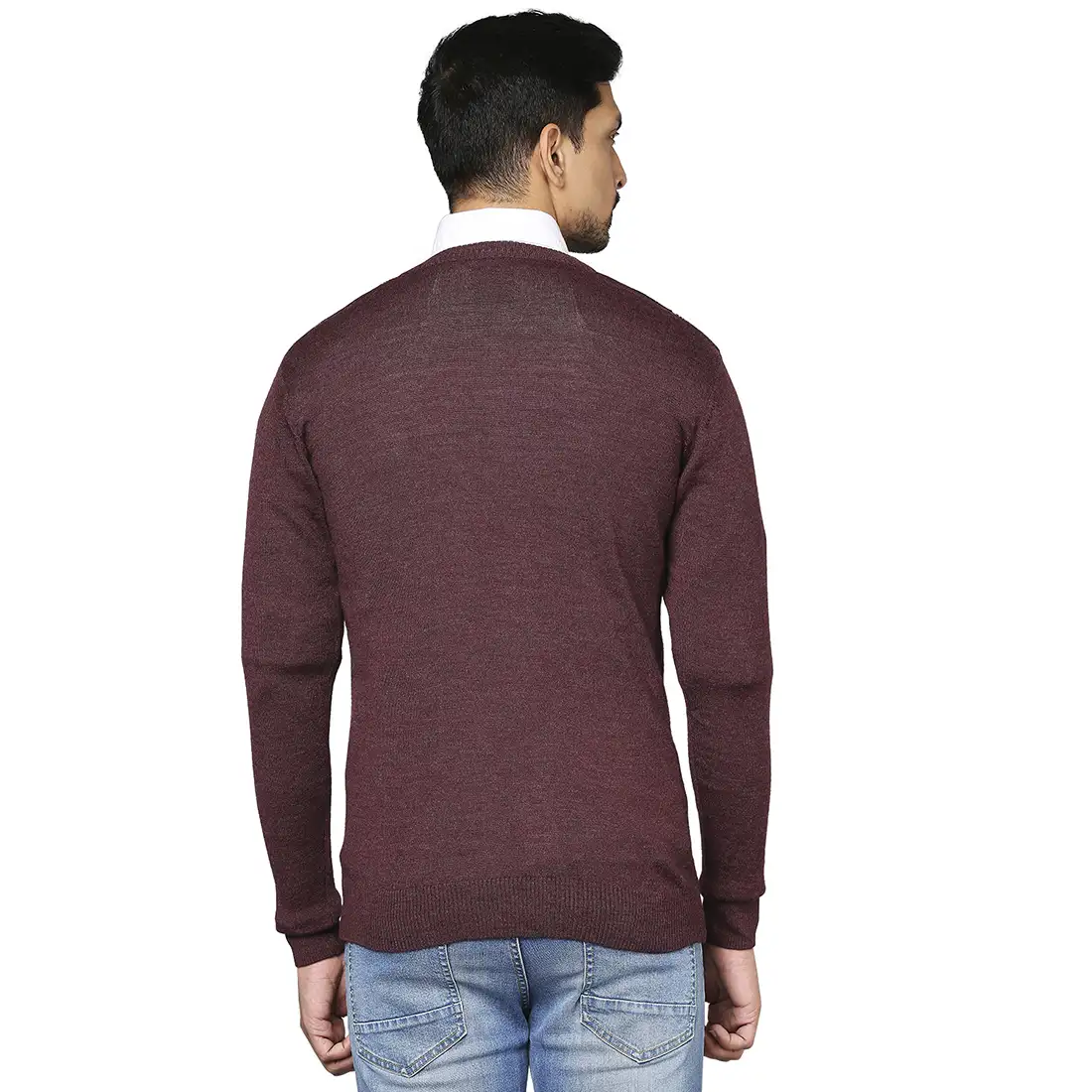 Men Maroon Wrapper Wool Blend Full Sleeve V Neck Collar Sweaters - Image 4