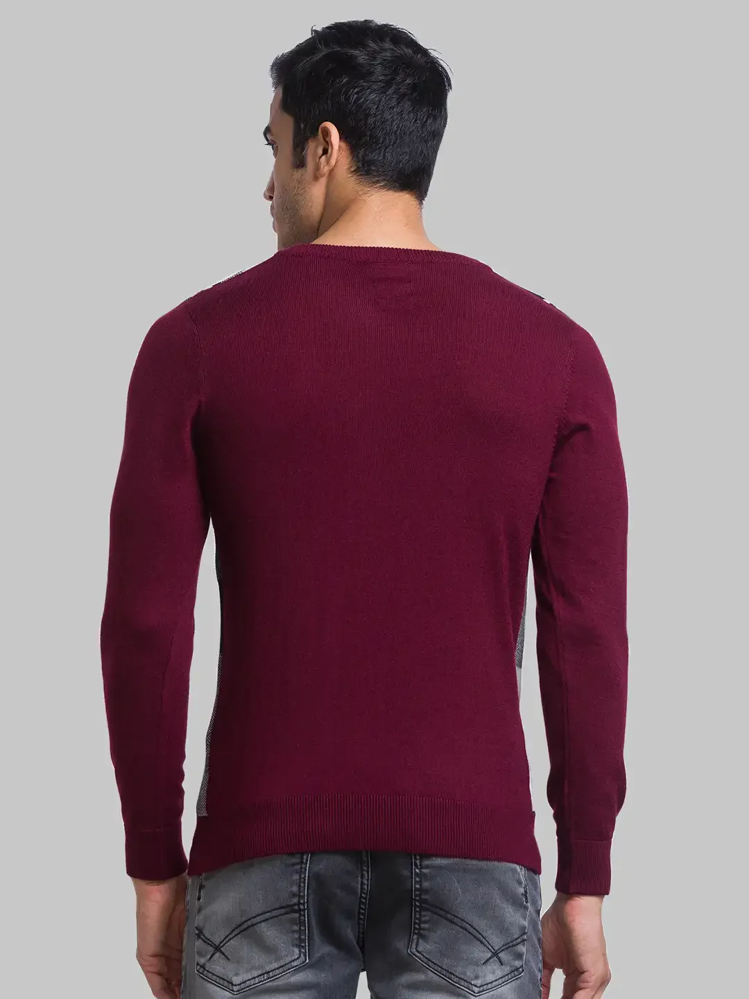 Men Maroon Yarn Dyed Acrylic Blend Full Sleeve Sweaters - Image 4