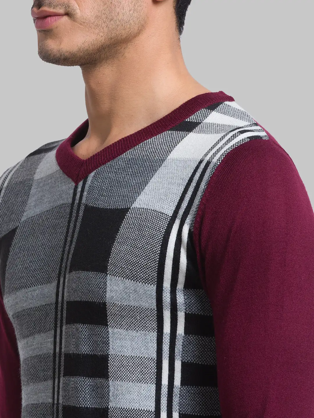 Men Maroon Yarn Dyed Acrylic Blend Full Sleeve Sweaters - Image 6
