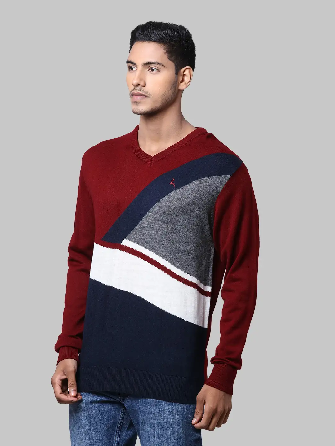 Men Maroon Yarn Dyed Acrylic Full Sleeve Sweaters - Image 3