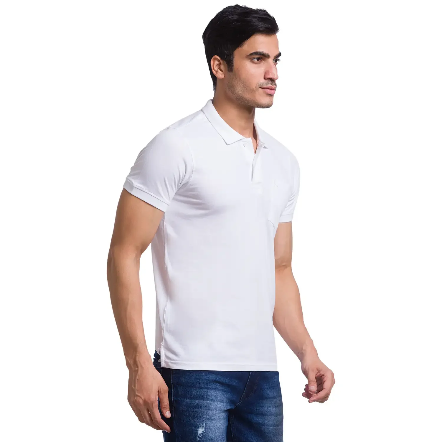 Men Multi-Colour Regular Fit Solid Cotton Round Neck Collar Polo T-Shirt - Image 2