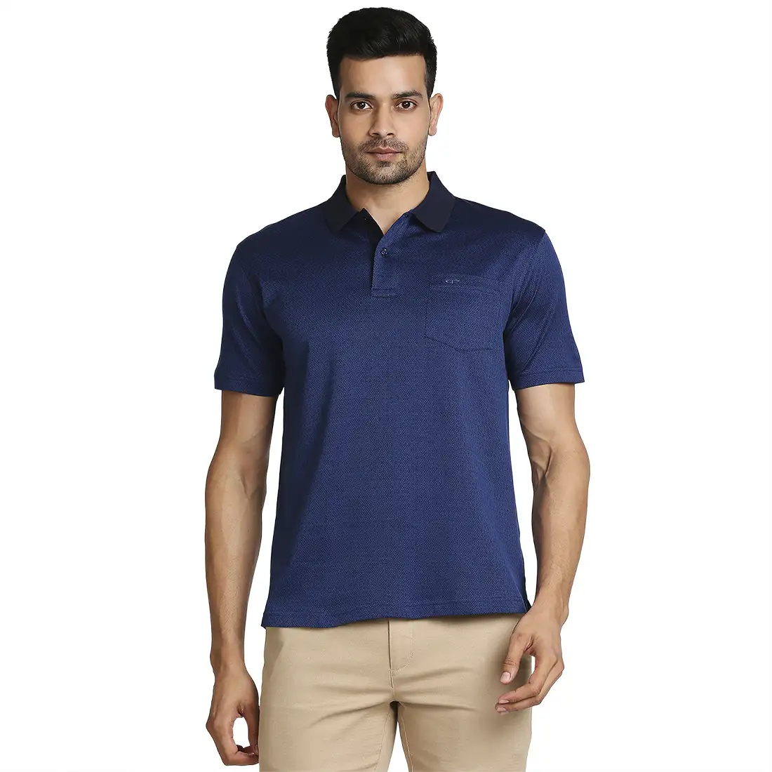 Men Navy Classic Fit Solid Cotton Half Sleeve T-Shirt