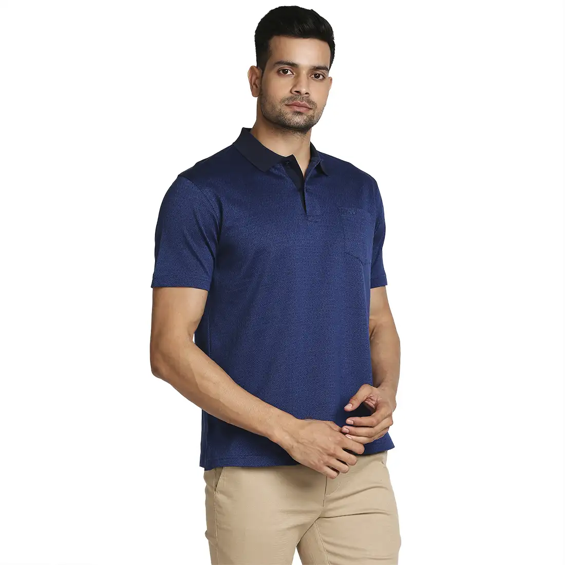 Men Navy Classic Fit Solid Cotton Half Sleeve T-Shirt - Image 2