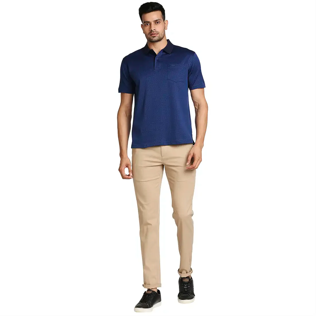 Men Navy Classic Fit Solid Cotton Half Sleeve T-Shirt - Image 5