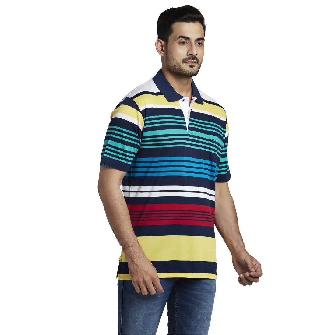 Men Navy Classic Fit Stripe Cotton Half Sleeve T-Shirt - Image 2