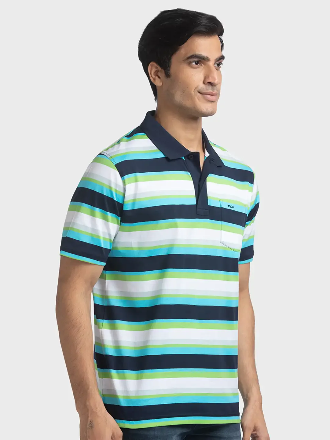 Men Navy Classic Fit Stripe Cotton Half Sleeve T-Shirt - Image 2