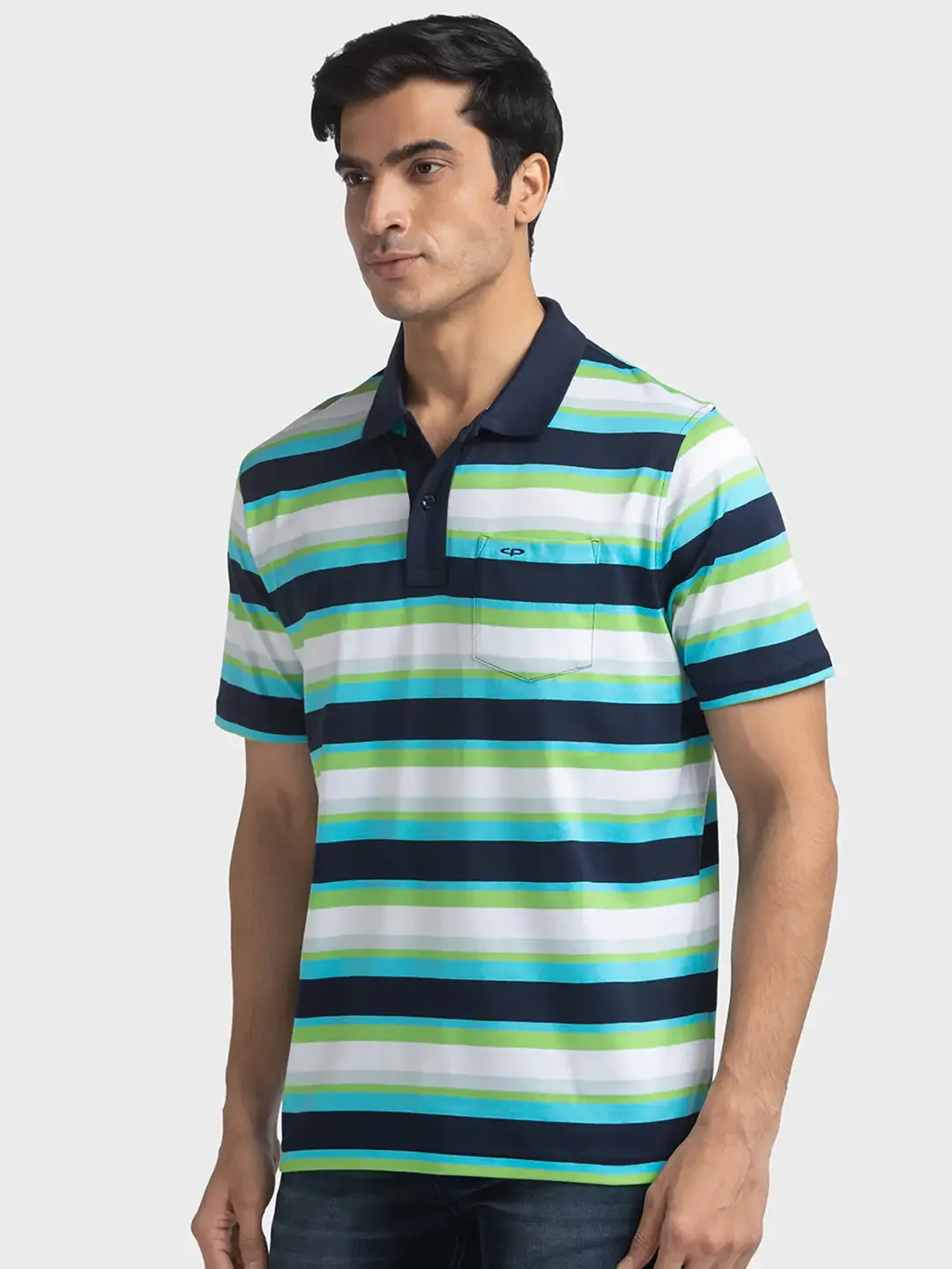 Men Navy Classic Fit Stripe Cotton Half Sleeve T-Shirt - Image 3