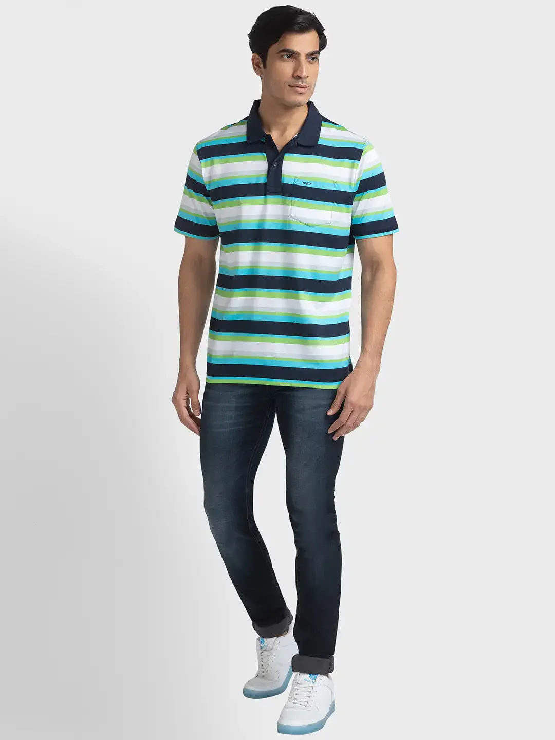 Men Navy Classic Fit Stripe Cotton Half Sleeve T-Shirt - Image 5