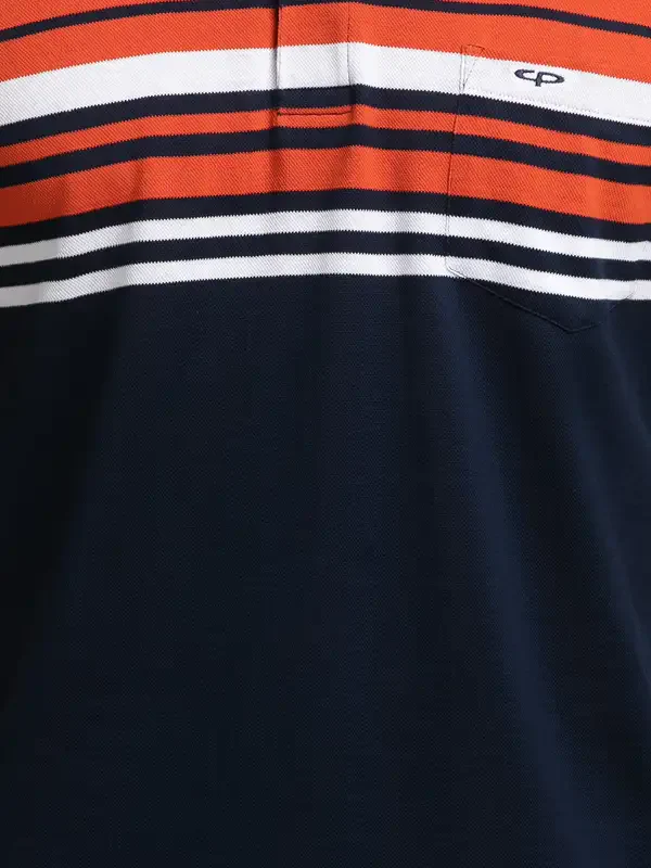Men Navy Classic Fit Stripe Engineered Cotton Half Sleeve T-Shirt - Image 7