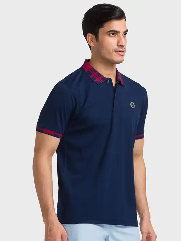Men Navy Regular Fit Solid Cotton Half Sleeve T-Shirt - Image 2