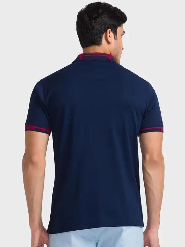 Men Navy Regular Fit Solid Cotton Half Sleeve T-Shirt - Image 4