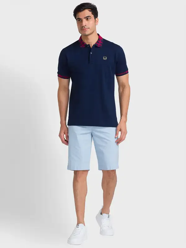 Men Navy Regular Fit Solid Cotton Half Sleeve T-Shirt - Image 5